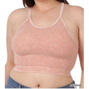 NWOT Zenana Ash Rose Ribbed Seamless Cropped Cami Bralette Sizes 2X/3X